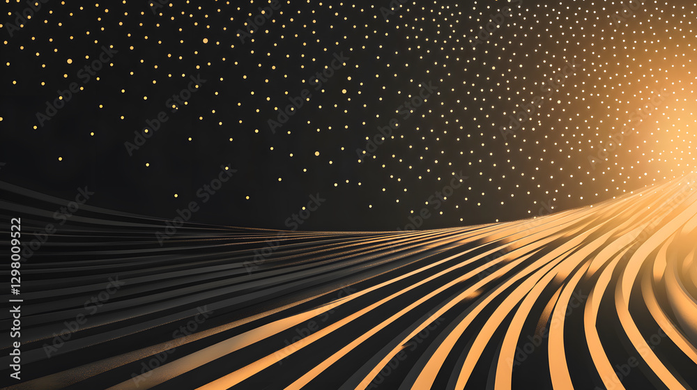 Poster wavy lines illuminated by a warm glow against a starry background