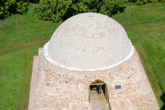 Building of the Northern Mausoleum, a monument of the times of the Volga Bulgaria (14th century). Shot in Bolgar, Russia