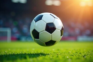 Obraz premium Soccer ball in mid-air with blurred background, sport, movement, blur