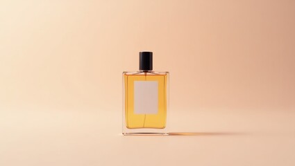 Hair Perfume. Elegant clear perfume bottle with amber liquid minimalis
