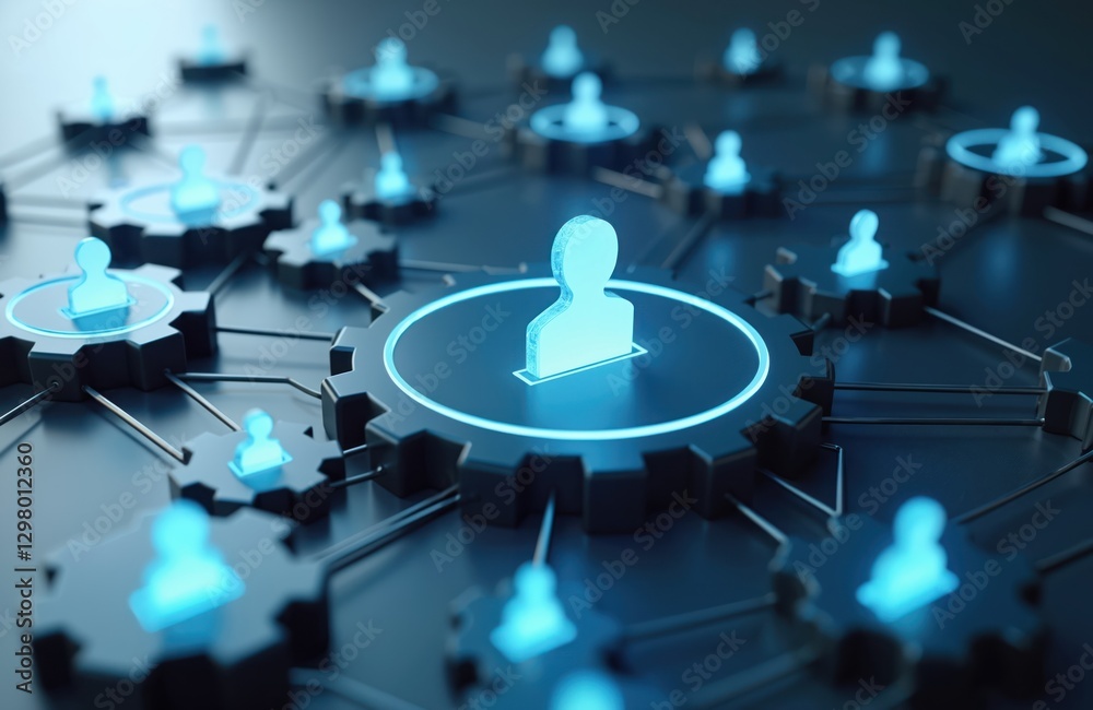 Leinwandbilder interconnected user icons with gears symbolize tech, digital communication in modern workspace. netw