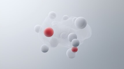 Fototapeta premium 3d rendering of a molecular structure. it consists of multiple spheres of different sizes and shapes, arranged in a chaotic manner. the spheres are white and appear to be floating in the air.
