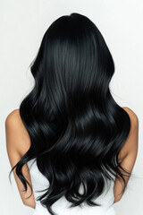  Long, wavy black hair cascading down the back