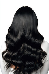 Naklejka premium Long, wavy black hair cascading down the back