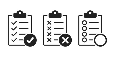 Fototapeta premium Clipboard with checklist icon set in flat style. Planning and organization of work vector illustration on isolated background. Document sign business concept.