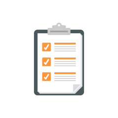 Clipboard with checklist icon in flat style. Planning and organization of work vector illustration on isolated background. Document sign business concept.