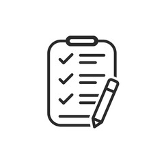 Clipboard with checklist icon in flat style. Planning and organization of work vector illustration on isolated background. Document sign business concept.