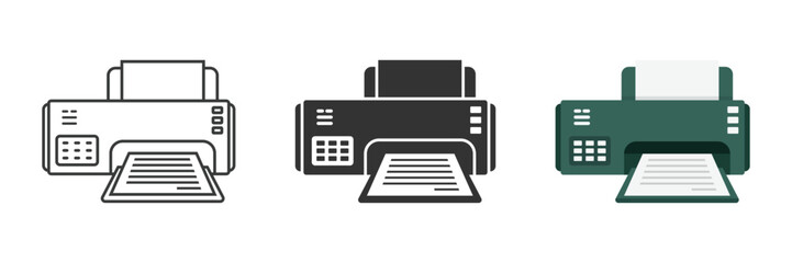 Printer icon set collection in flat style. Office machine vector illustration on isolated background. Printout sign business concept.