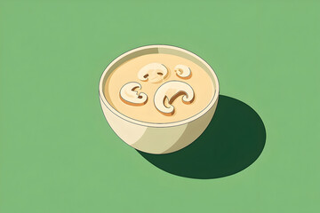 Minimalist Illustration of Creamy Mushroom Soup on Light Green Background