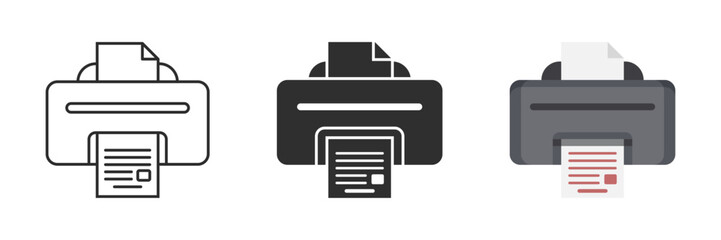 Printer icon set collection in flat style. Office machine vector illustration on isolated background. Printout sign business concept.