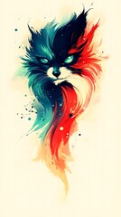 Obraz premium Abstract feline portrait with vibrant watercolor effect and splatter details