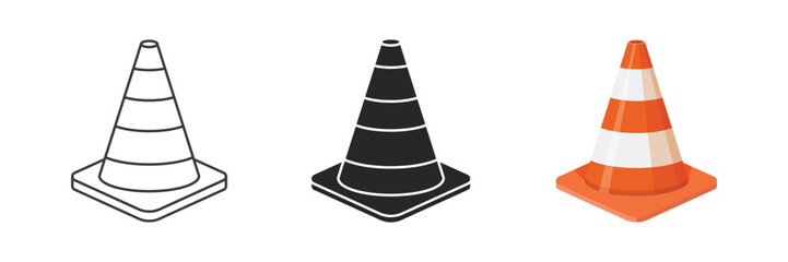 Traffic cone icon set collection in flat style. Safety obstacle vector illustration on isolated background. Construction barrier sign business concept.