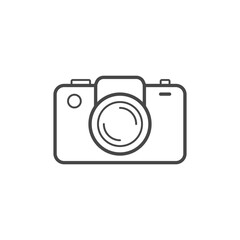 Camera icon in linear flat style. Photography equipment vector illustration on isolated background. Photo sign business concept.