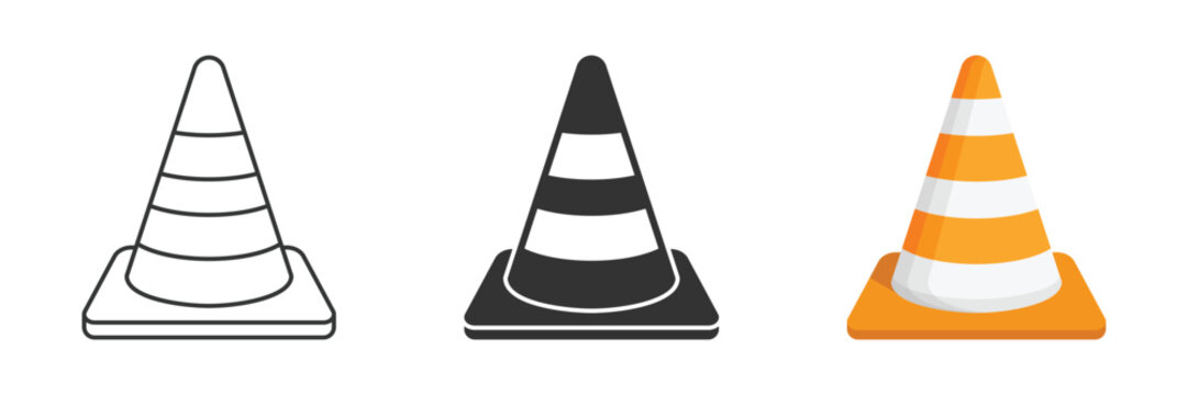 Traffic cone icon set collection in flat style. Safety obstacle vector illustration on isolated background. Construction barrier sign business concept.