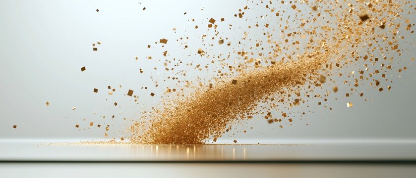 Large amount of golden particles flying in the air. the particles appear to be small cubes or cubes of different sizes and shapes.