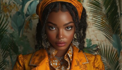 Juneteenth Celebration Portrait of a Stylish Black Woman in Orange Traditional Attire