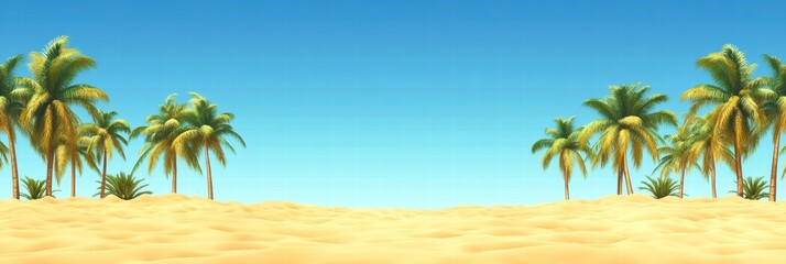 Fototapeta na wymiar Vibrant tropical landscape with palm trees and sandy beach under clear blue sky. Generative AI