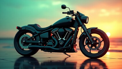Obraz premium Custom black motorcycle, evoking a sense of speed and dynamism, conveying a feeling of freedom and adventure on the open road.