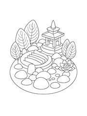 Peaceful Zen Rock Garden – Meditation-Themed Adult Coloring Page on White Background