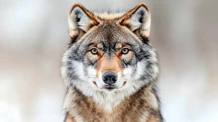 Obraz premium Majestic wolf portrait, winter forest background, wildlife photography, nature conservation