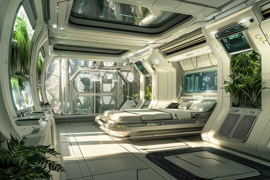 Futuristic lunar habitats featuring cutting-edge technology and sustainable resources for extended space missions amid an alien landscape.