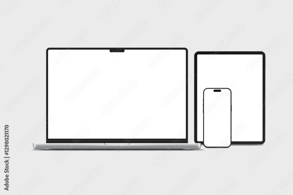 Canvas Prints 3d laptop, tablet and smartphone digital device mockup with blank screen isolated on background. tec