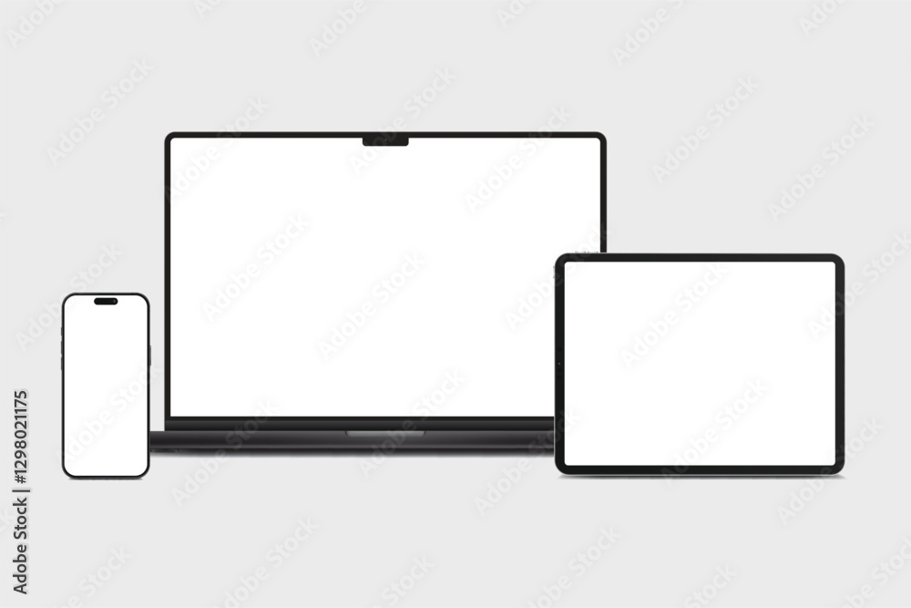 Canvas Prints 3d laptop, tablet and smartphone digital device mockup with blank screen isolated on background. tec