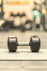 Dumbbell rests on gym floor, showcasing fitness commitment and s