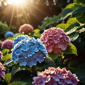 Hydrangea flower garden in the morning