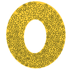 Wide gold circle frame with black outline floral pattern