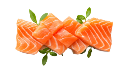 Delicious Sashimi Salmon Fillet Pieces, Top View, Food Photography
