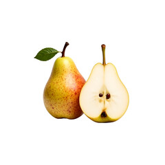 Fresh Whole and Sliced Pear with Seeds on Transparent Background