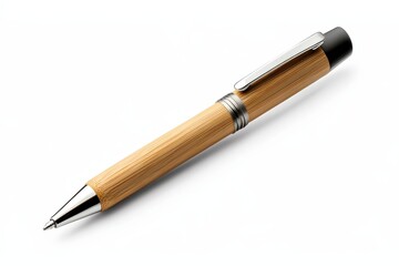 Naklejka premium Elegant bamboo retractable pen showcased on a clean white background, highlighting its stylish design and functionality