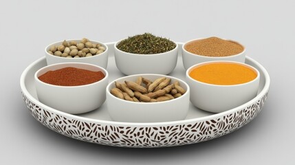 Array of Indian Spices on Decorative Plate