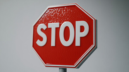 A red stop sign on a pole against a gray background.