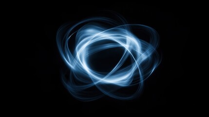 Abstract digital art piece with a black background. in the center of the image, there is a circular shape made up of thin, light blue lines that form a wave-like pattern.