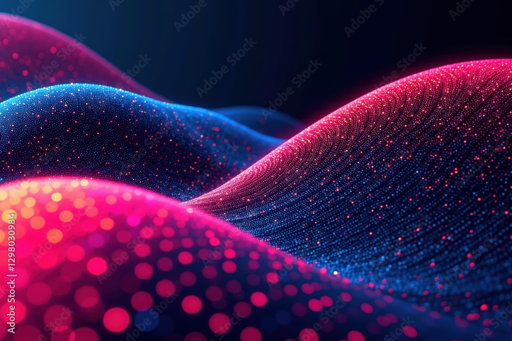 Poster captivating abstract waves of light and colorful patterns in a digital landscape, featuring vibrant 