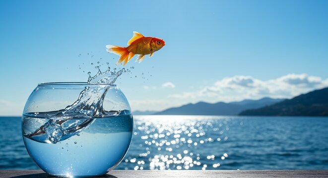 Goldfish Leaps from Bowl to Ocean: A Symbol of Freedom and Adventure