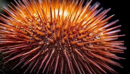 Macro sea urchin spines close-up: sharp, intricate patterns and fine details highlighted.  Intriguing marine texture. Ideal for science, nature, and abstract backgrounds