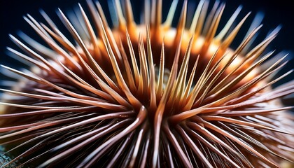 Macro sea urchin spines close-up: sharp, intricate patterns and fine details highlighted.  Intriguing marine texture. Ideal for science, nature, and abstract backgrounds