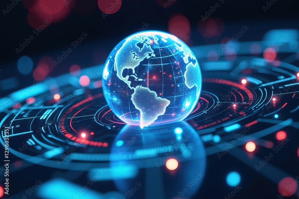 Wall mural a stunning digital representation of earth surrounded by high-tech elements and data visualizations,