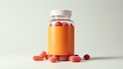 Immunity Gummies. Jar is full of gummy candy and orange gummy