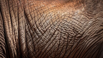 Fototapeta premium Macro elephant skin close-up: deep wrinkles, rough texture, subtle earthy tones. Powerful natural texture. Ideal for nature, animal, and organic backgrounds