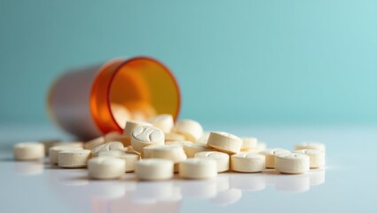 Laxi. Pills are scattered on table next to bottle