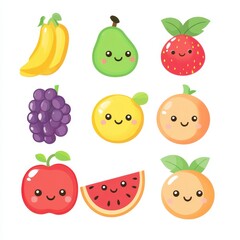 Cute Pixel Art Fruit Collection Bananas, Pears, Strawberries, and More
