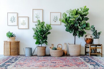 Fiddle Leaf Figs and Botanical Prints in a Calm Interior