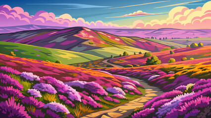 North Yorkshire Moors showcase a captivating and vast display of blooming heather featuring a stunning purple carpet of flowers and an untamed beauty that permeates © williamnoah
