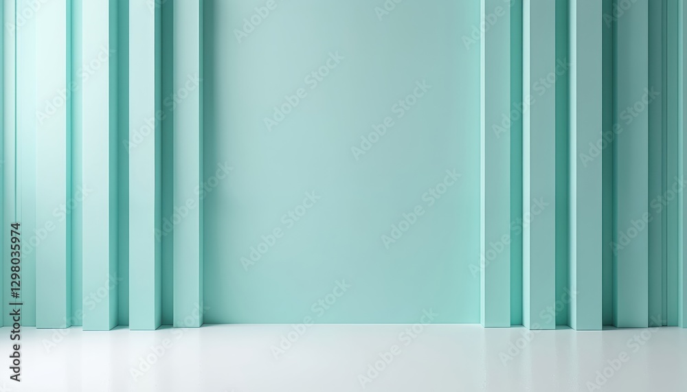 Poster 3D render of blue slatted background for product displaying, show product. Blank scene showcase mockup with modern geometric design. Minimal stage for presentation, exhibition, fashion event.