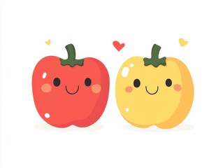 Happy Red and Yellow Bell Pepper Cartoon Illustration