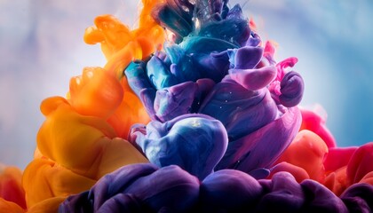 Obraz premium Macro vibrant ink swirls in water: rich colors blend into abstract shapes. Dynamic and fluid texture. Ideal for artistic backgrounds and creative designs